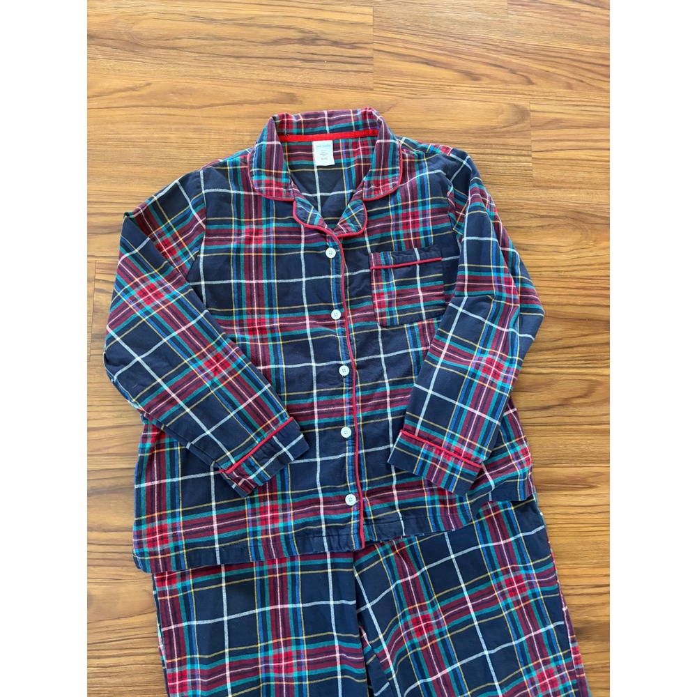 Vera Bradley Womens XL Navy Red Plaid Flannel Pajama Set Button Up Long Sleeve